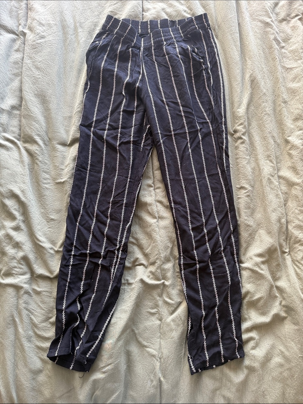 Divided Black Pants with White Pinstripes